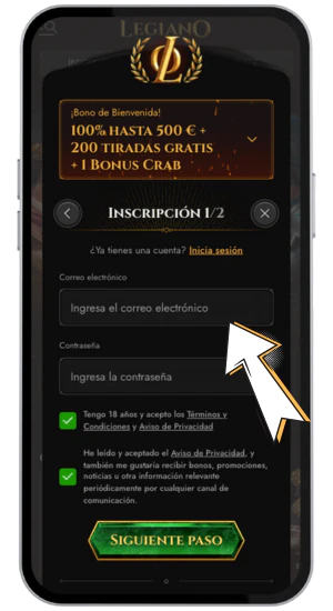 Introduce datos Legiano Casino Online