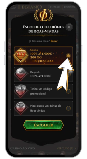 Escolher bónus Legiano